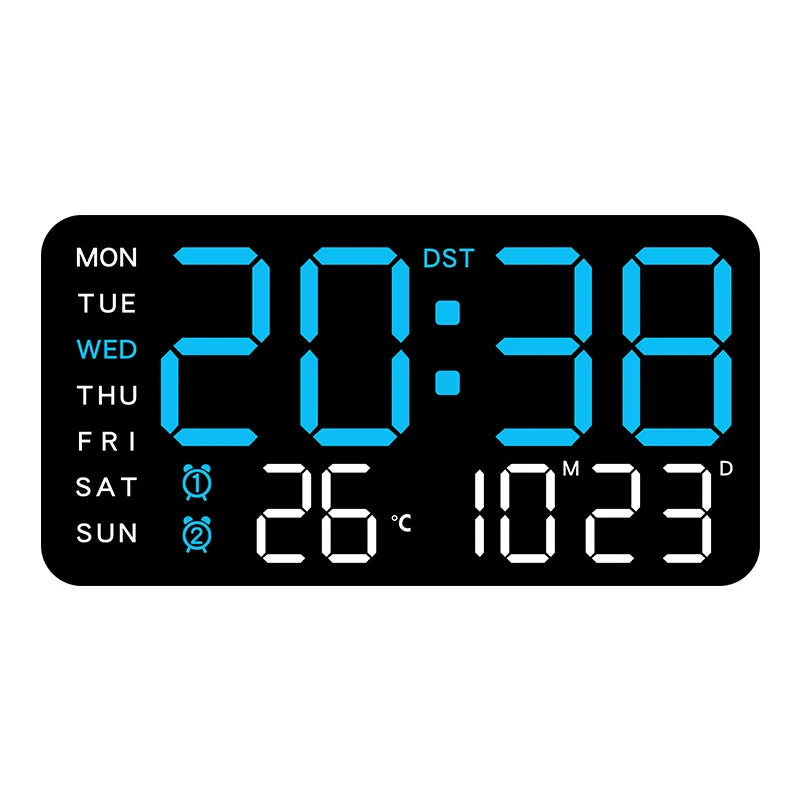 Premium Large Digital Wall Clock - Remote Control & Dual Alarms
