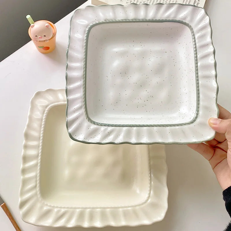 Elegant Square Ceramic Dinner Plate - Milk Yellow