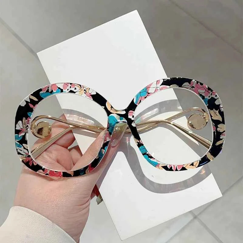 Chic Vintage Round Blue Light Glasses with Pearl Accents