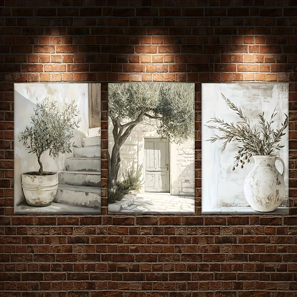 Elegant Frameless Olive Tree Canvas - Mediterranean Wall Art