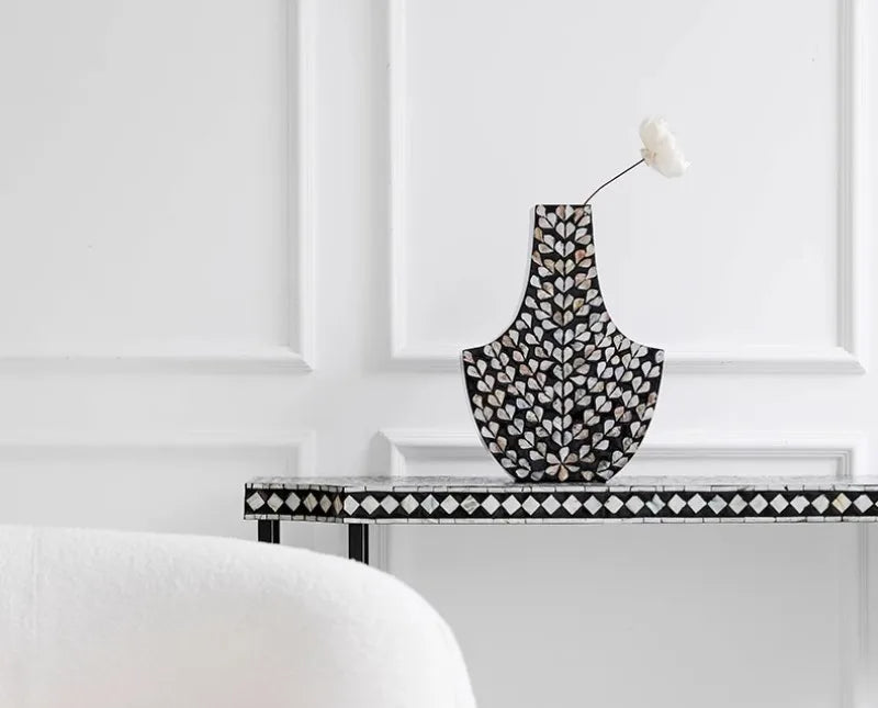 Premium Modern Aesthetic Vase - Hand-Painted Wood Centerpiece