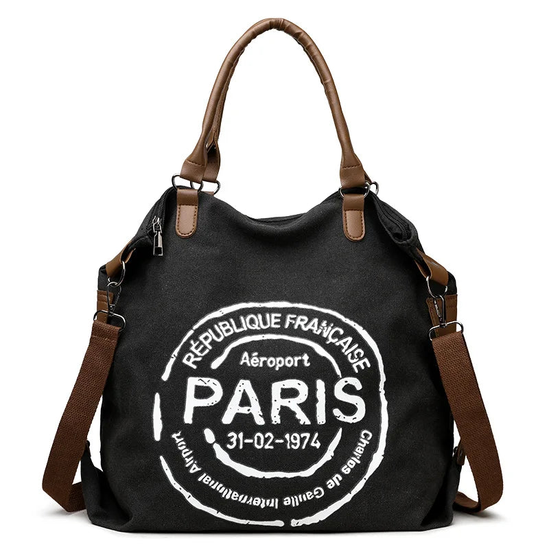 Elegant Canvas Shoulder Bag - Large Capacity Vintage Purse