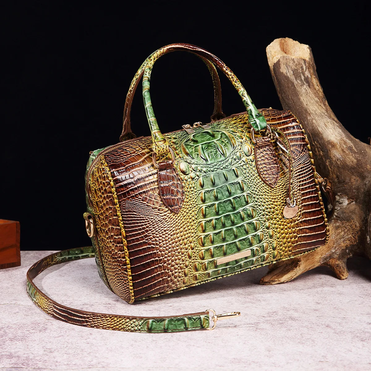 Elegant Crocodile Pattern Boston Bag