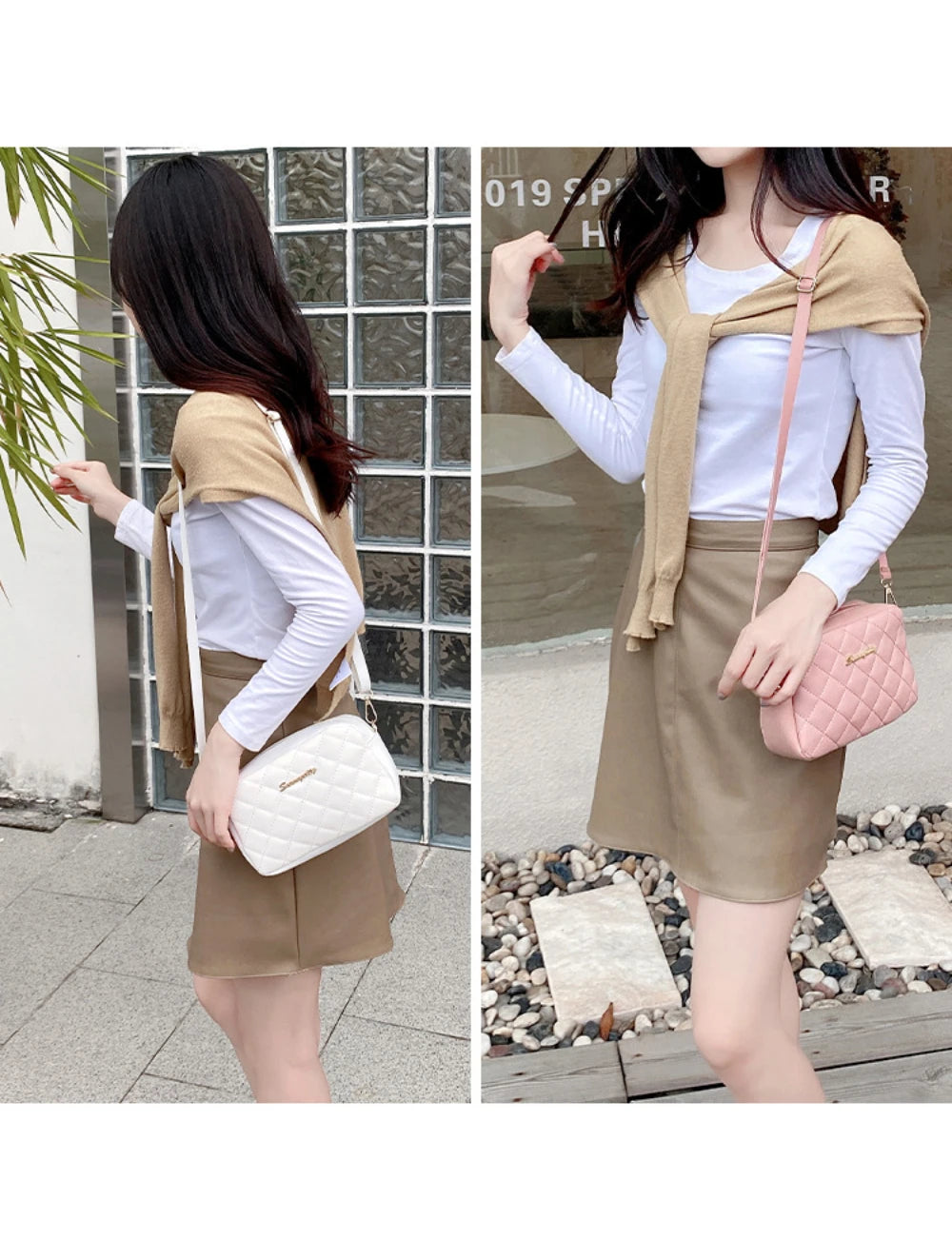 Tassel Embroidery Crossbody Bag - Chic Lingge Plaid Camera Bag with Chain Strap for Women - Tulique