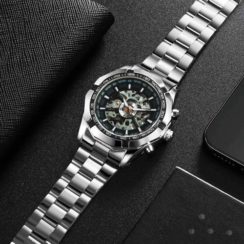 Classic Skeleton Mechanical Watch - Luxury Stainless Steel Wristwatch