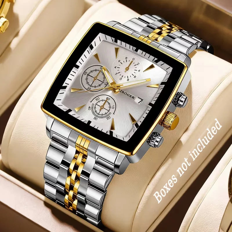 Luxury Square Dial Quartz Watch - Stainless Steel Business Watch