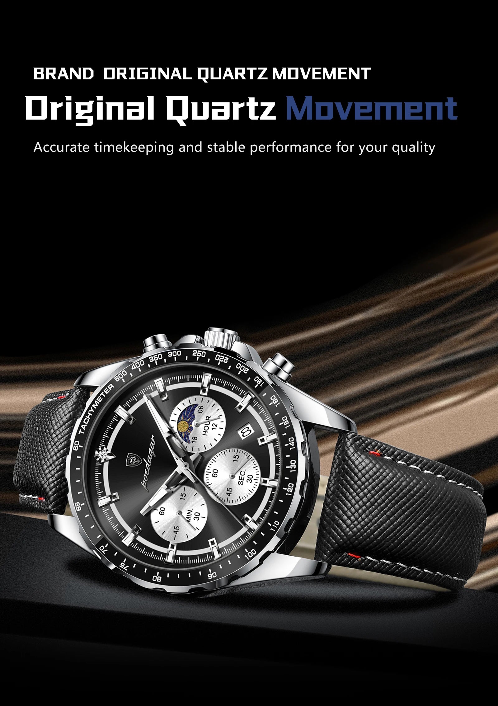 Premium Men's Leather Chronograph Watch - Luminous & Waterproof
