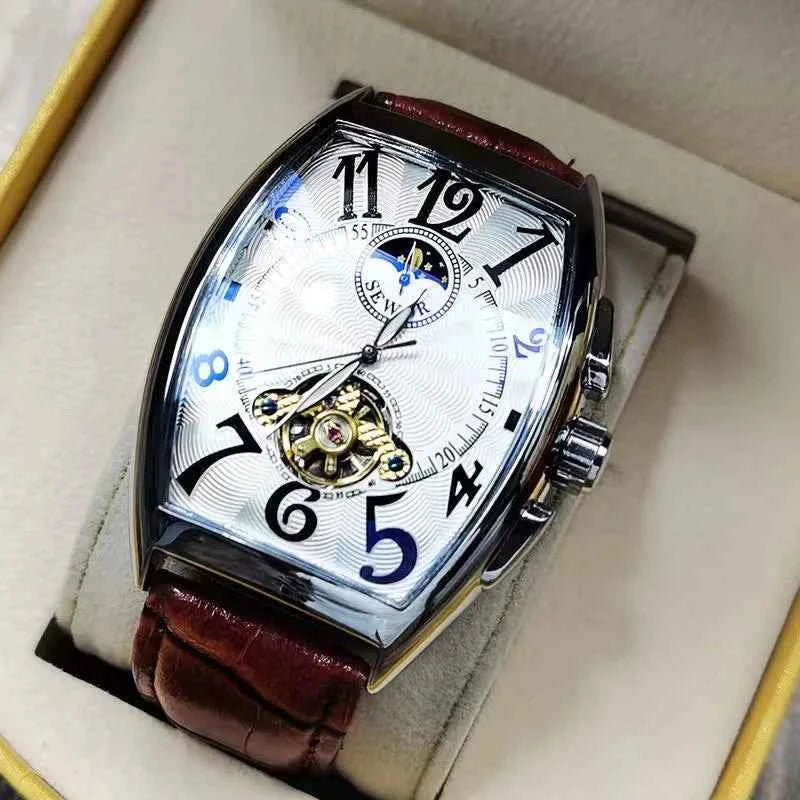 Luxury Automatic Mechanical Watch - Skeleton Tonneau Dial