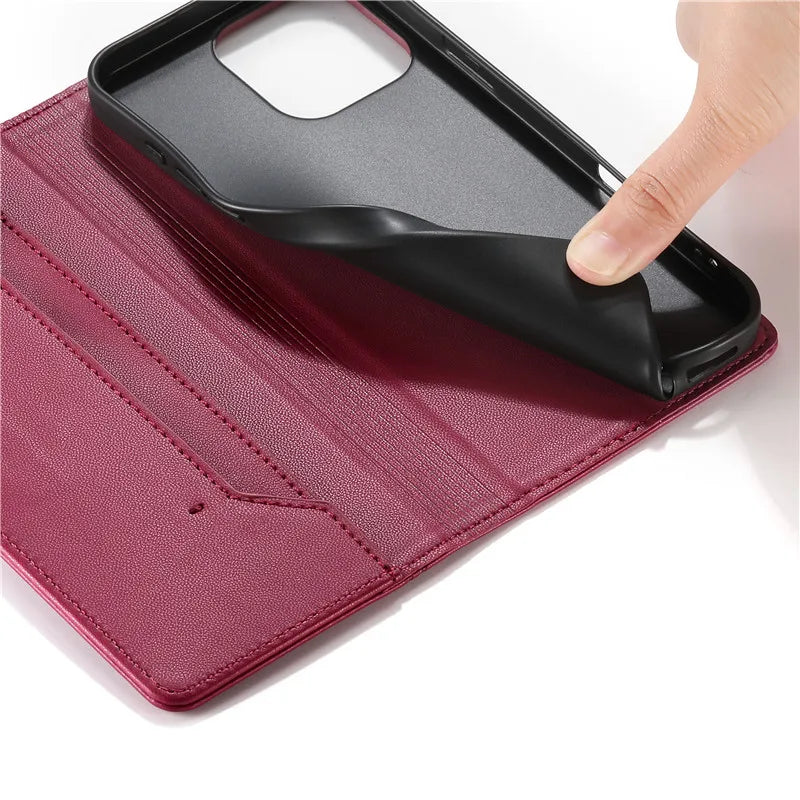 Luxury Magnetic Leather iPhone Case - Wallet Flip Cover