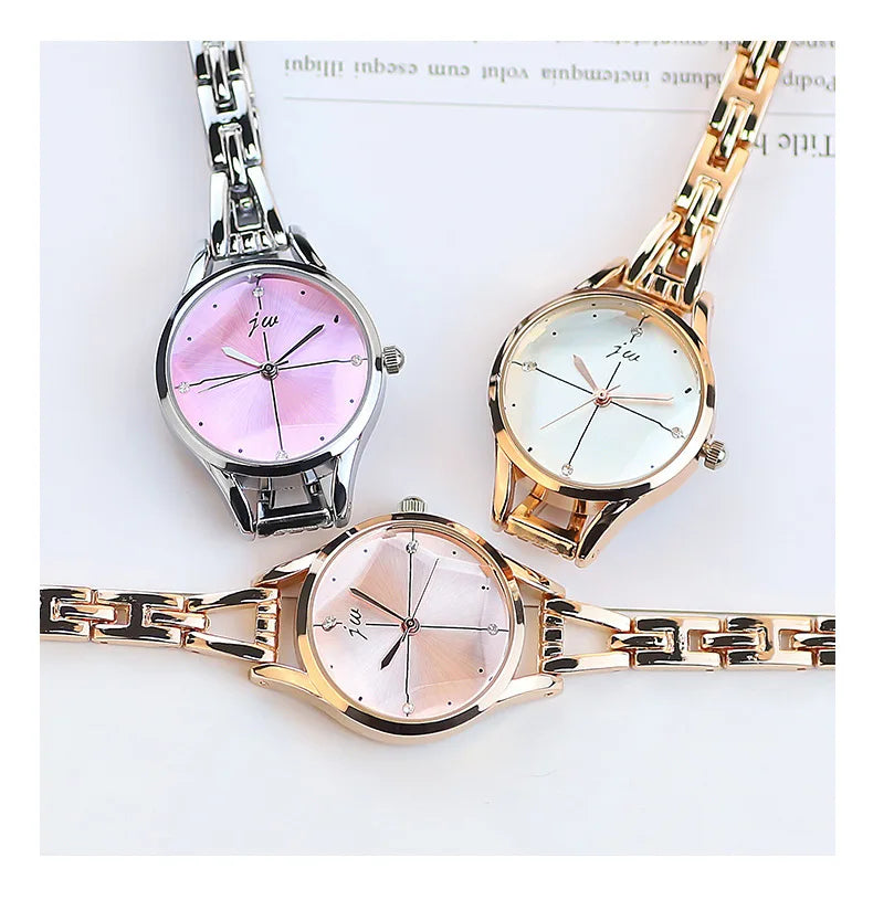 Elegant Ladies Bracelet Watch - Rhinestone Rose Gold Design