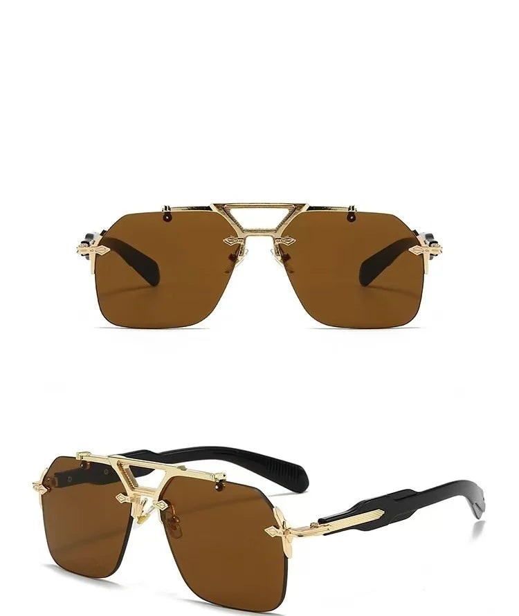 Premium Steampunk Pilot Sunglasses - Retro Frameless Design