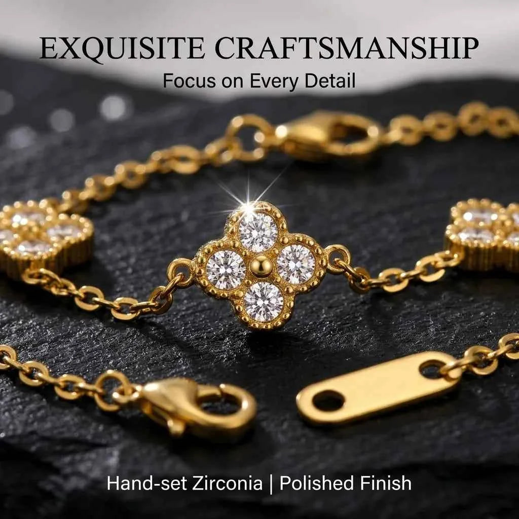 Elegant Gold Flower Zircon Bracelet - Stainless Steel Jewelry