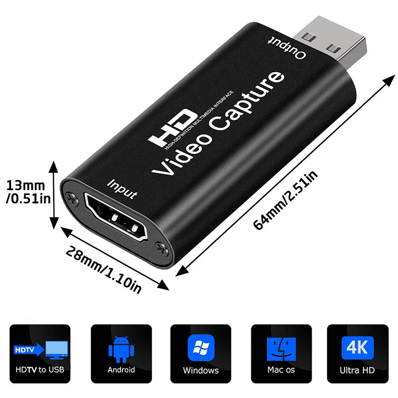 Professional Metal 4K HDMI Video Capture Card - 1080P Game Grabber