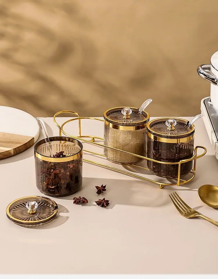 Elegant Metal Luxury Spice Jar Rack - Airtight Storage