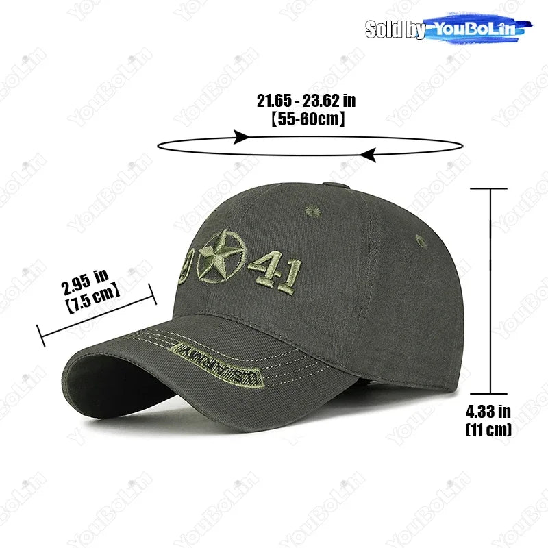 Military Style 1941 Embroidered Baseball Cap Sun Hat Trucker Hat- Adjustable Army Dad Hat for Men, Vintage Tactical Design - Tulique