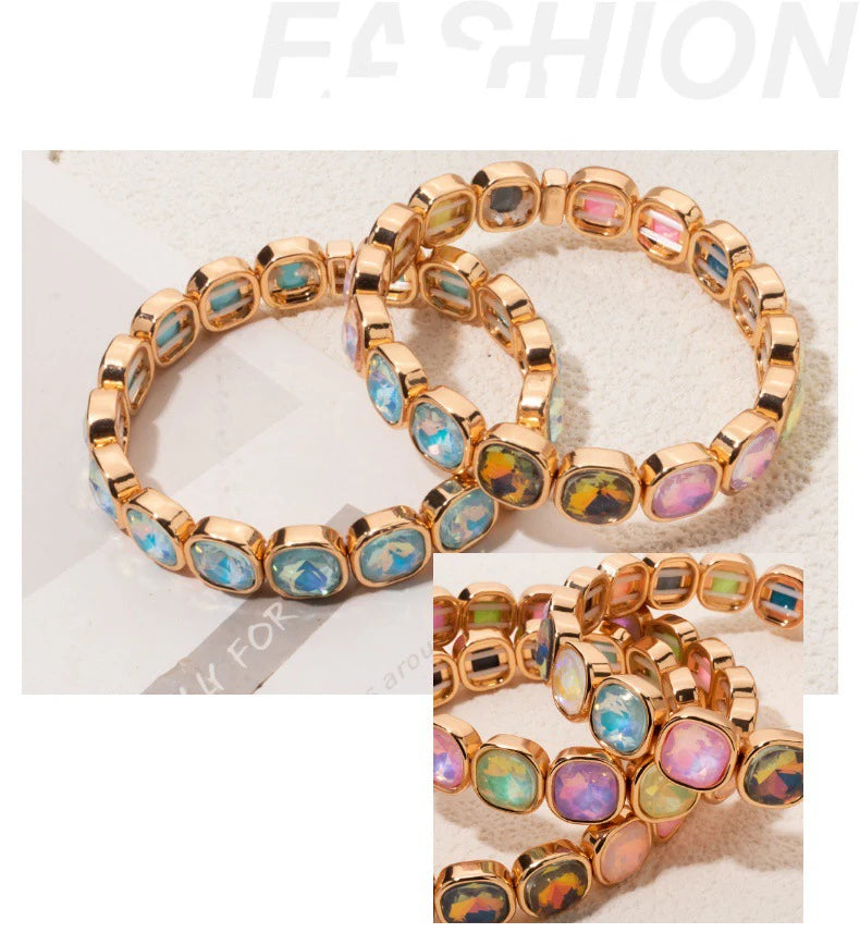 Elegant Enamel Charm Bracelet - High-End Square Alloy Bead Design