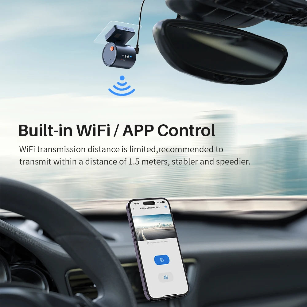KAWA Mini Dash Cam - 2K WiFi Car Video Recorder