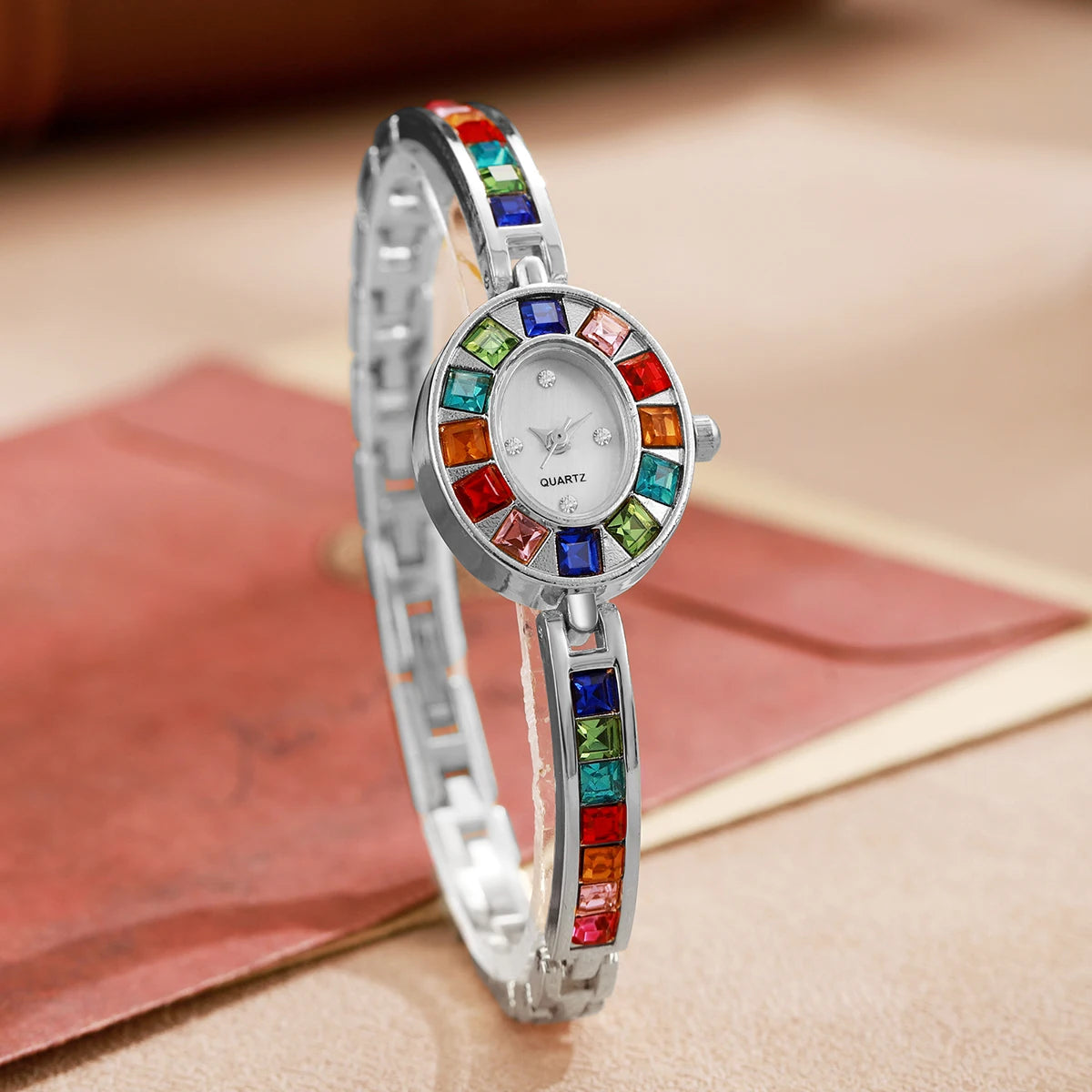Elegant Ladies Quartz Watch - Rhinestone Bracelet Band