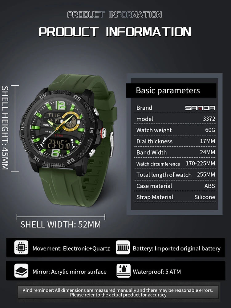 Premium Men's Sports Watch - Dual Time LED
