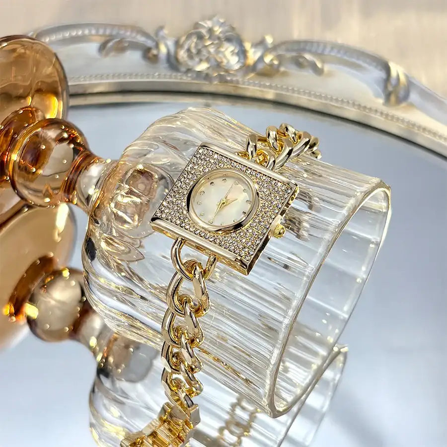 Elegant Diamond Chain Women's Watch - Luxury Square Head
