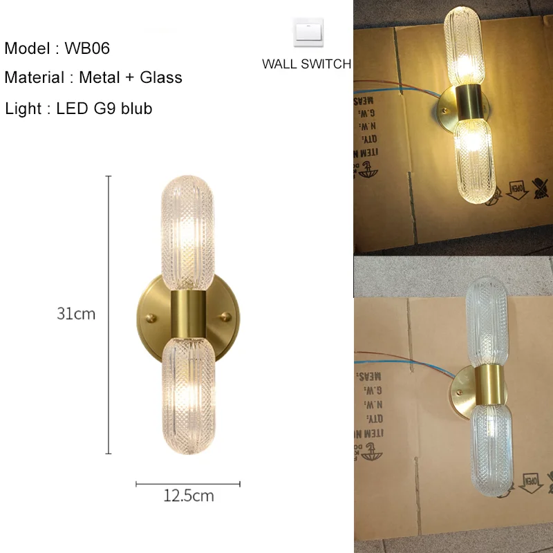 Luxury Gold Glass Wall Sconce - Elegant LED 12W Lighting