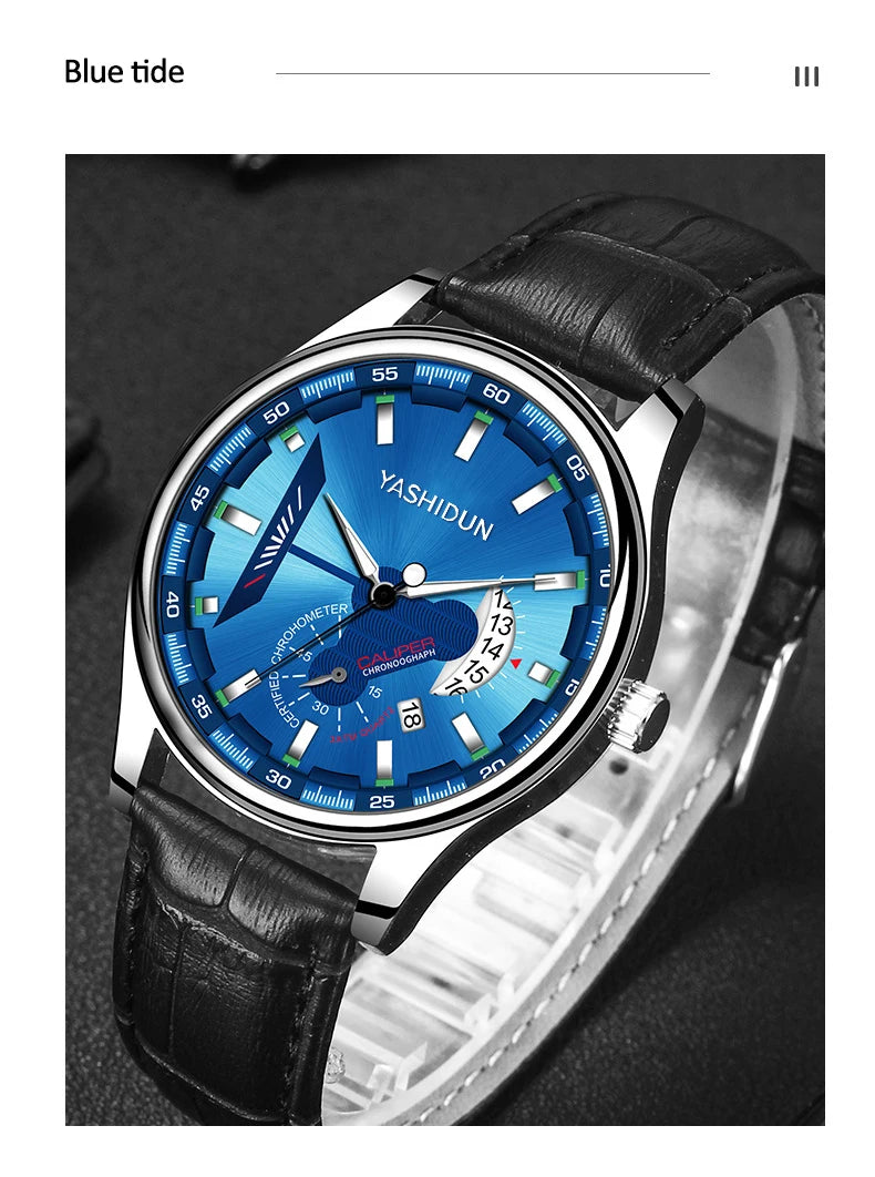 Premium Men's Luminous Quartz Watch - Waterproof Leather
