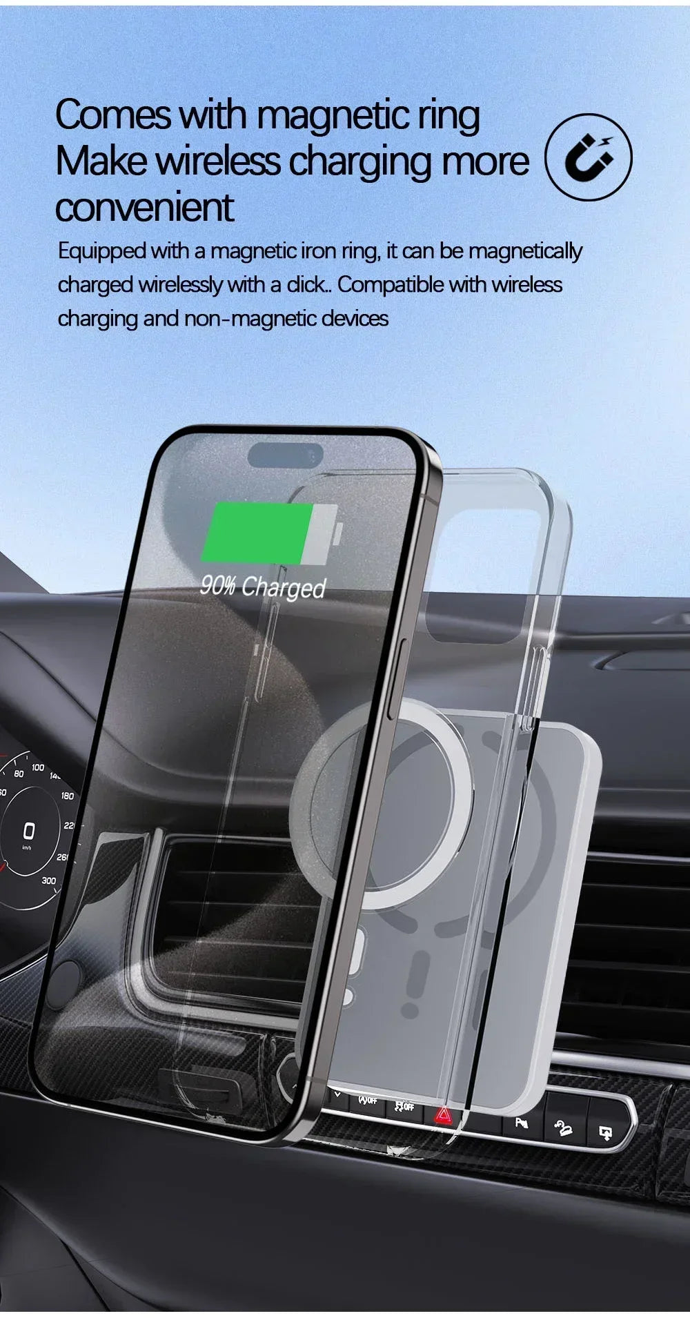 Premium Magnetic Car Mount - Wireless Charger & GPS Stand