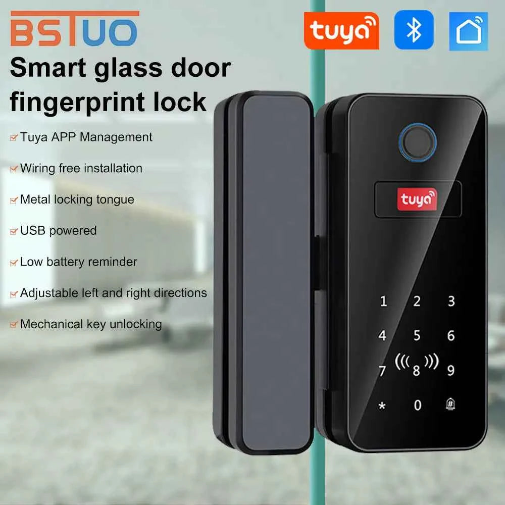 Smart Glass Door Lock - Biometric Fingerprint & Tuya App