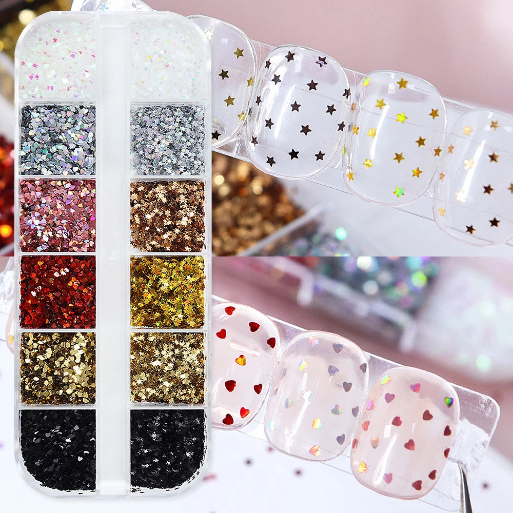 Luxury Christmas Nail Charms - 12 Grids Mixed Red & Green Gems