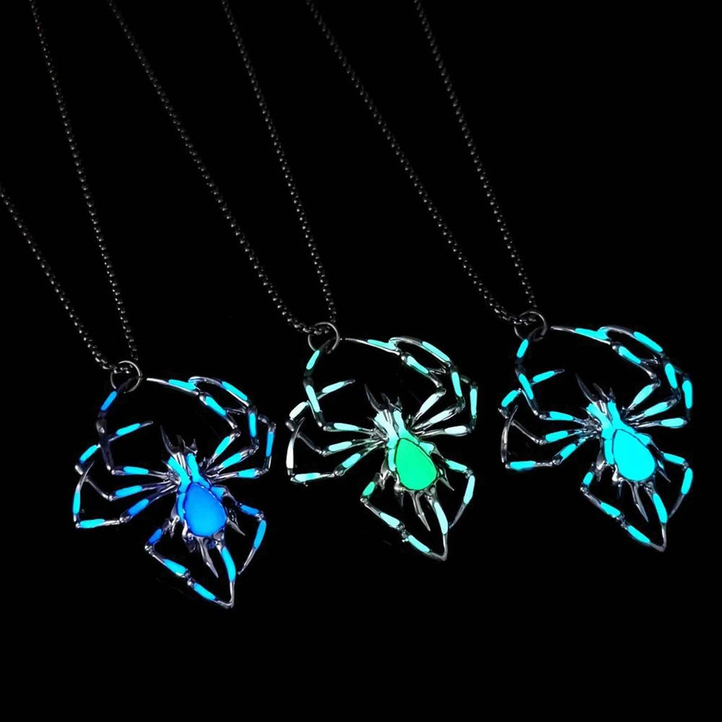 Gothic Glow Spider Pendant Necklace - Luminous Insect Jewelry