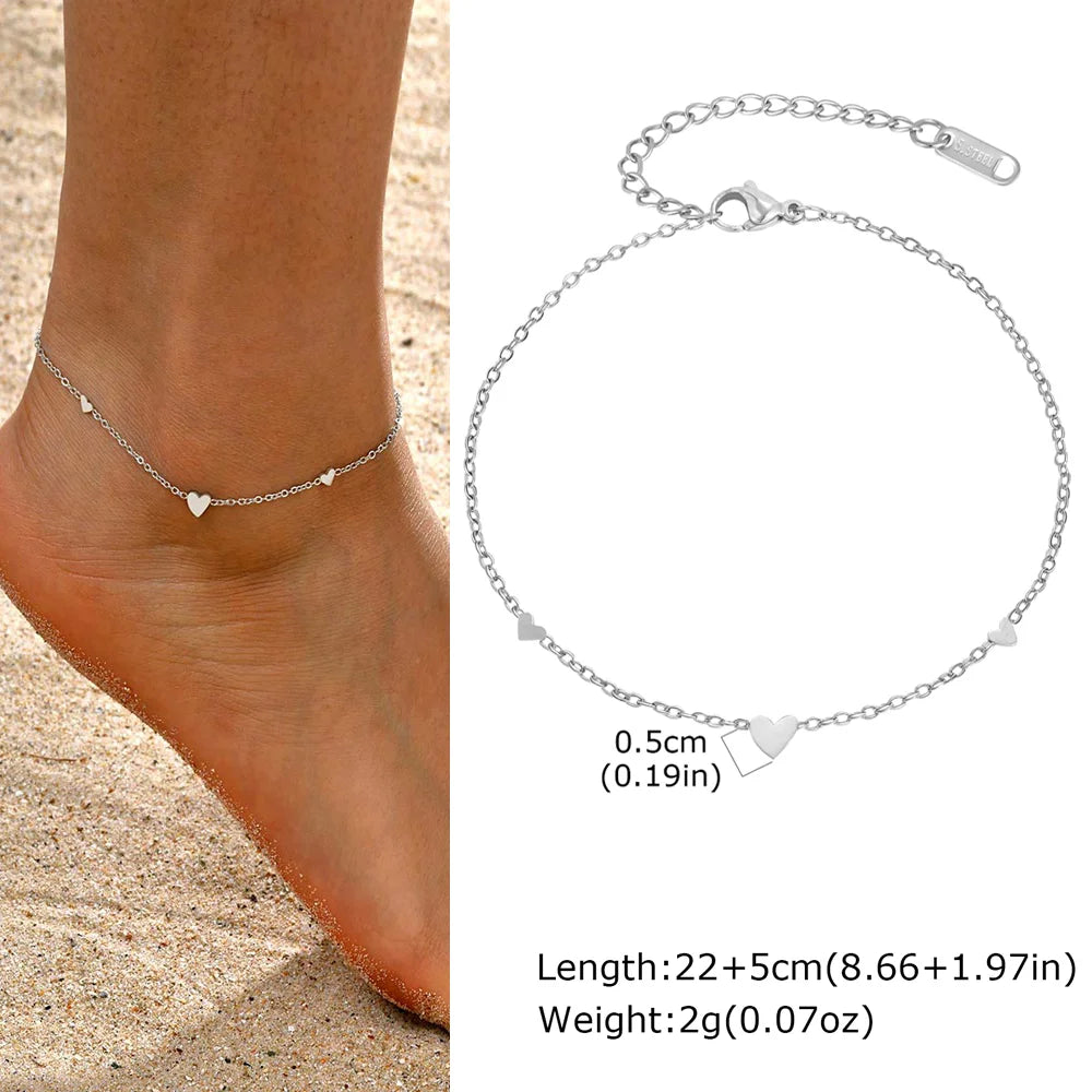 Exquisite Gold Plated Heart Anklet - Stainless Steel Foot Jewelry