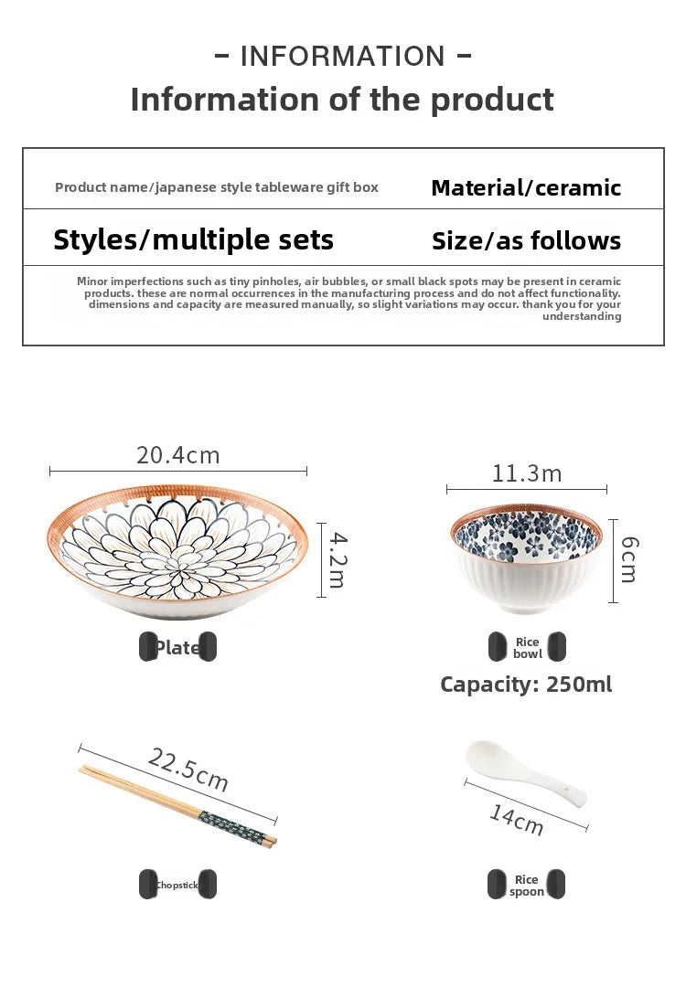 Premium Japanese Ceramic Bowls - Cute Underglaze Set