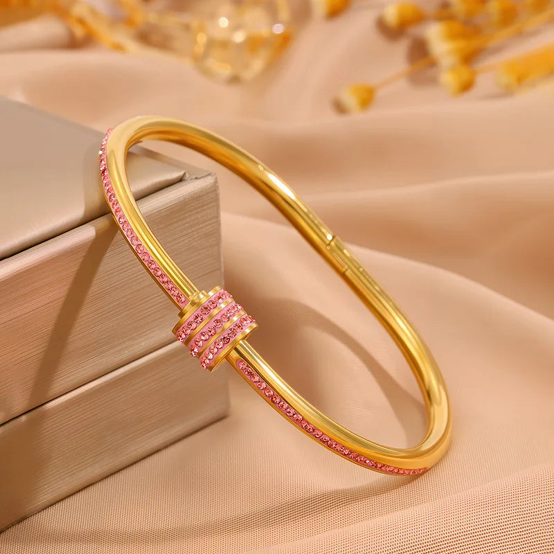Elegant Stackable Bangles - Sparkling Zirconia Stainless Steel Set