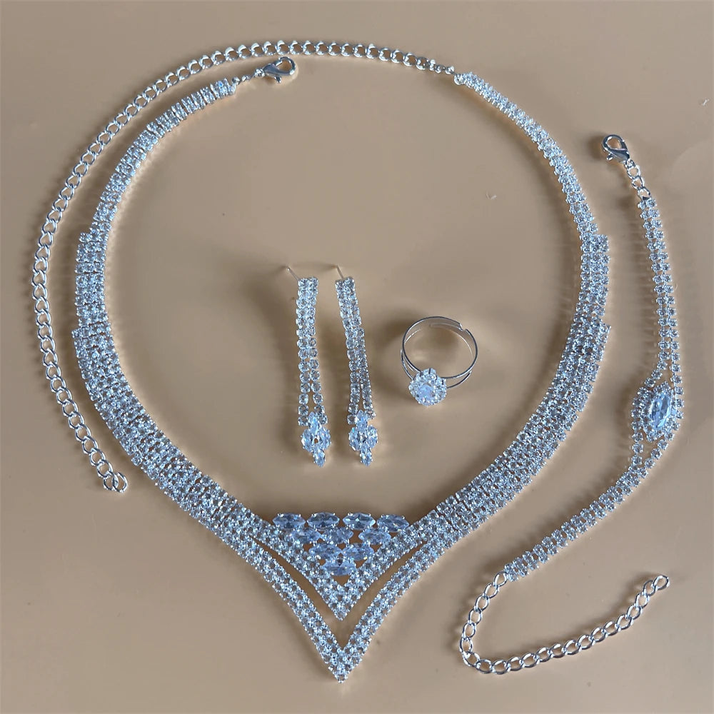 Elegant Crystal Tassel Wedding Jewelry Set - Silver & Gold
