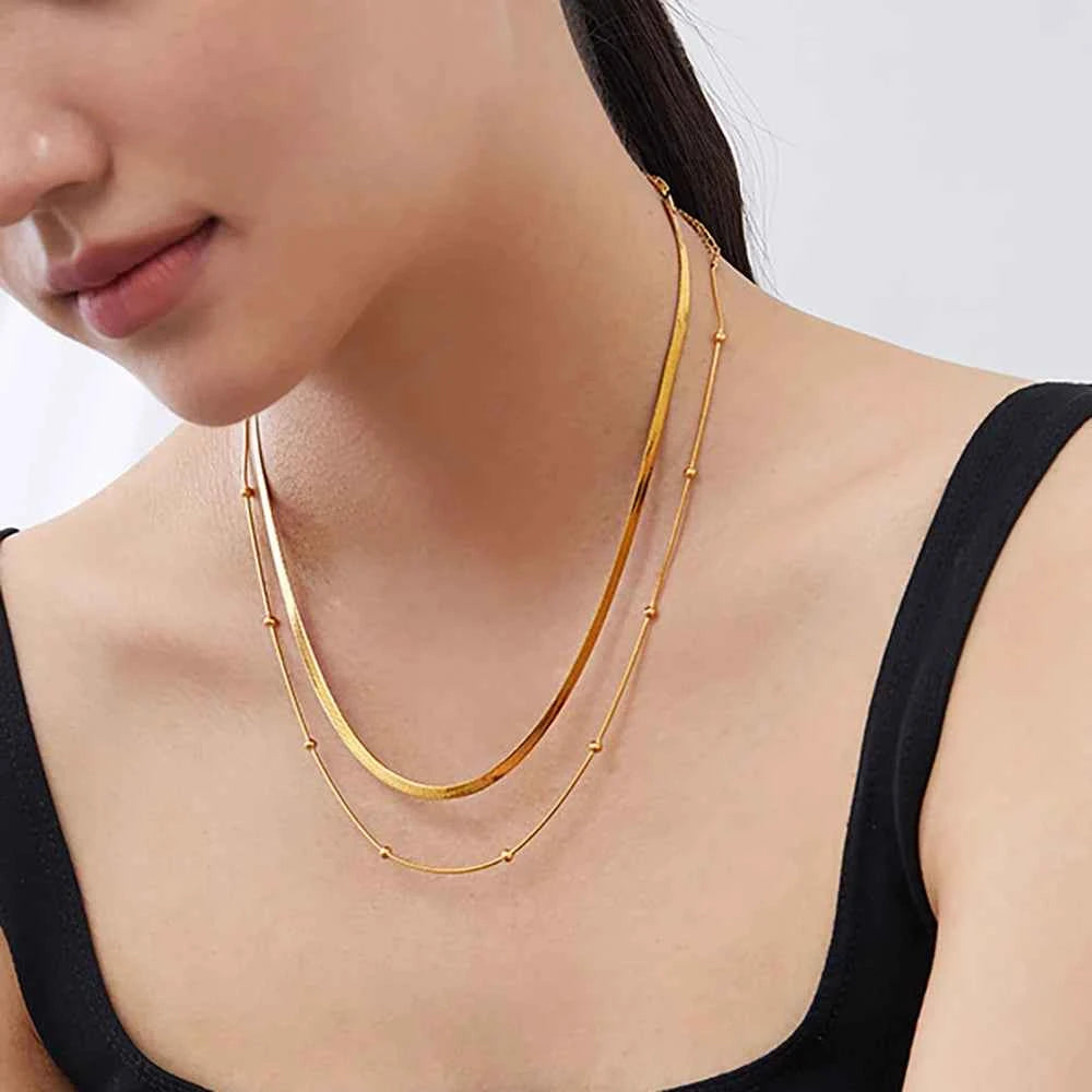 Luxury 14K Gold Plated Multi Layer Round Beads Necklace