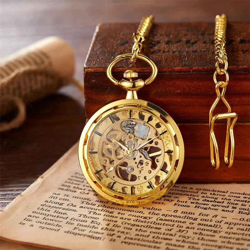 Luxury Mechanical Pocket Watch - Hollowed Gold Design