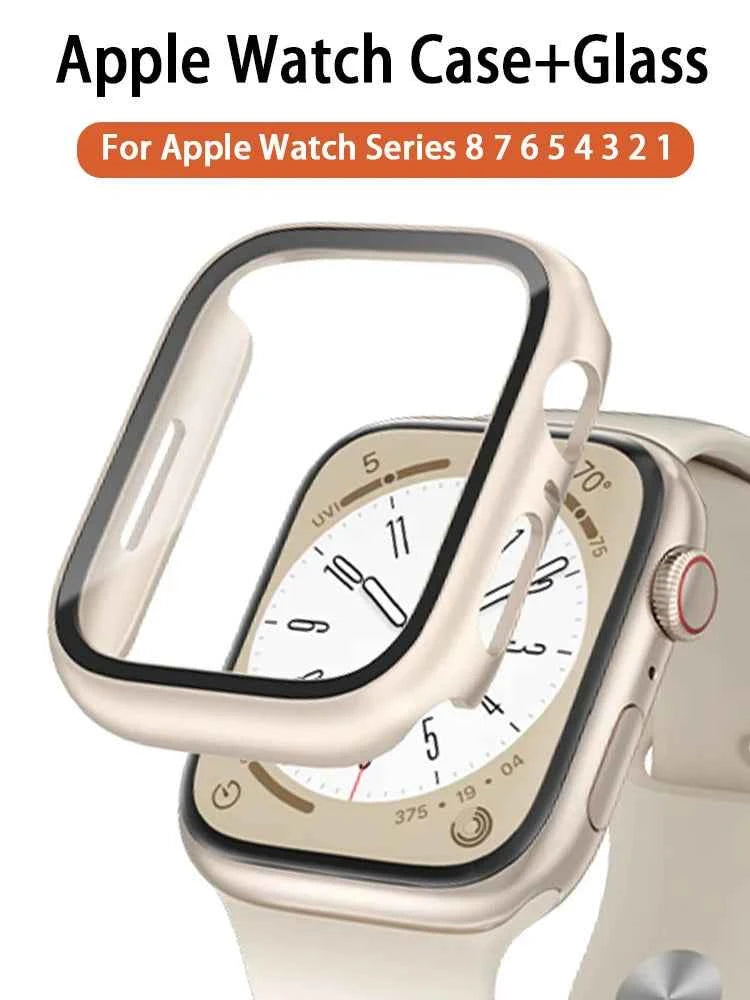 Apple Watch screen protector case - tempered glass with polycarbonate bumper in black