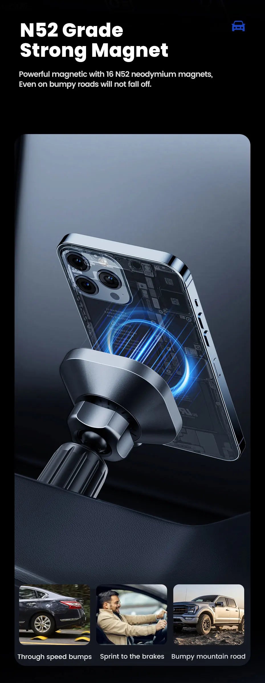 Premium Magnetic Wireless Car Charger - 15W Fast Charging 360° Rotation