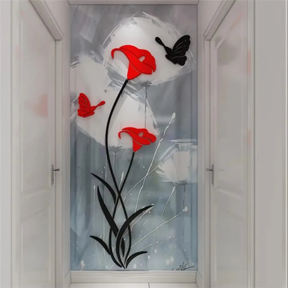 Elegant Butterfly Lily Wall Decals - Acrylic Mirror Art