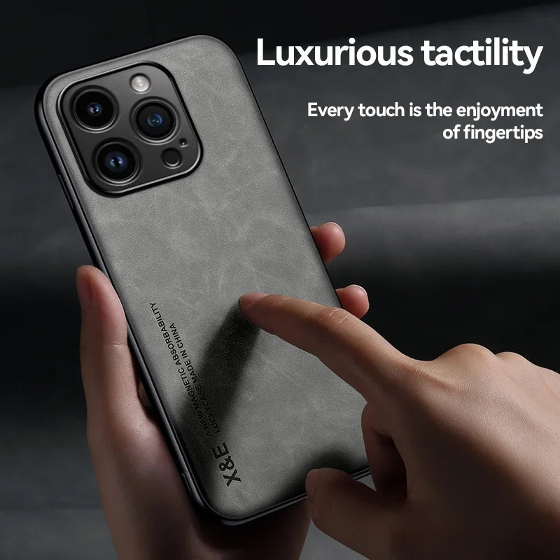 Premium Sheepskin Leather iPhone Case - Magnetic Shockproof Cover