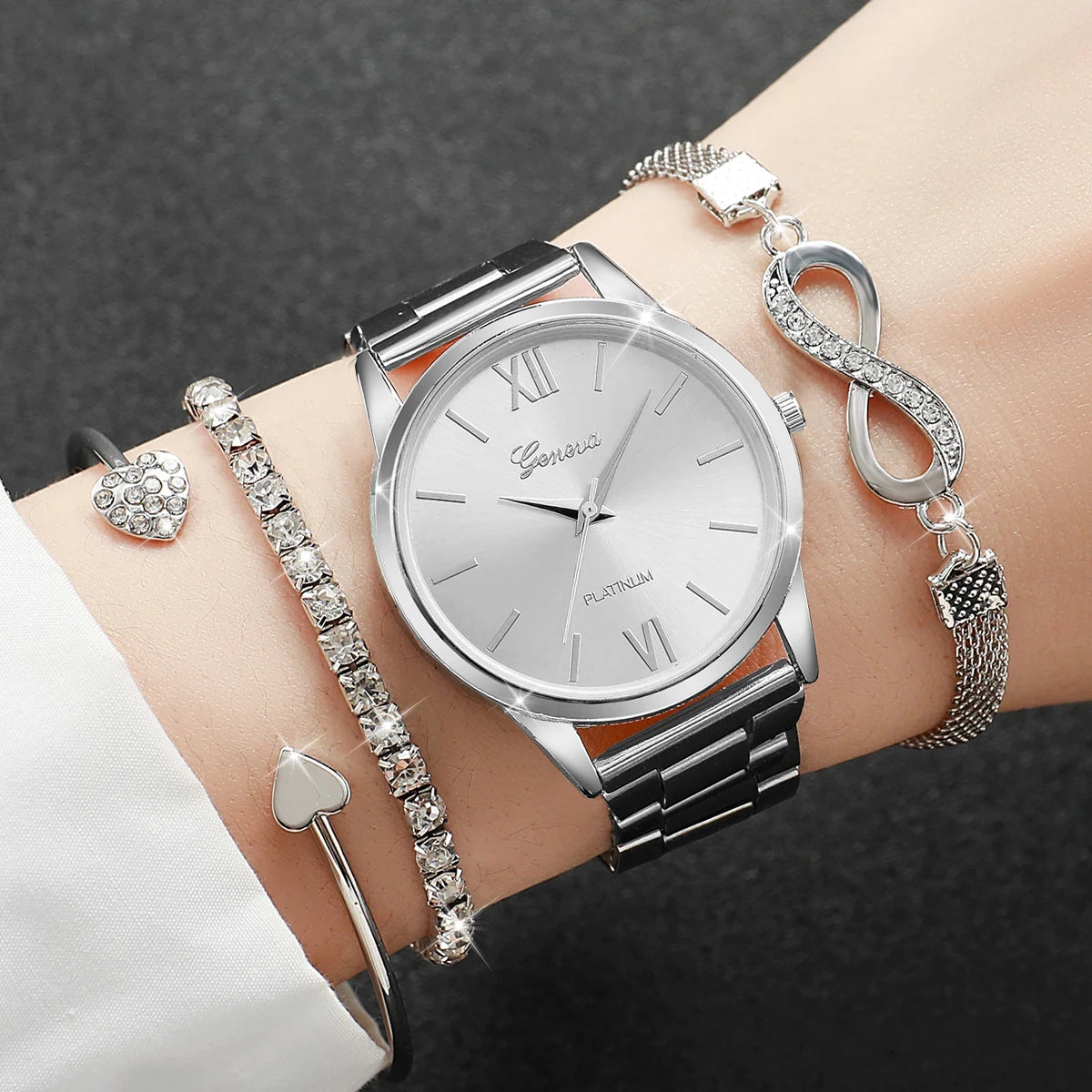 Elegant Ladies Quartz Watch Set - Luxury Rhinestone Steel Band