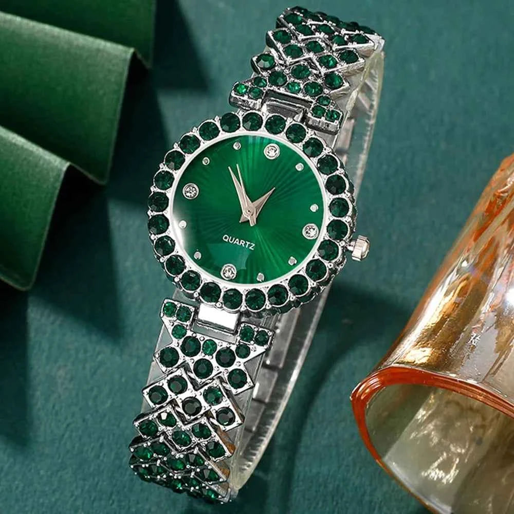 Luxury Women Quartz Watch & Rhinestone Jewelry Set
