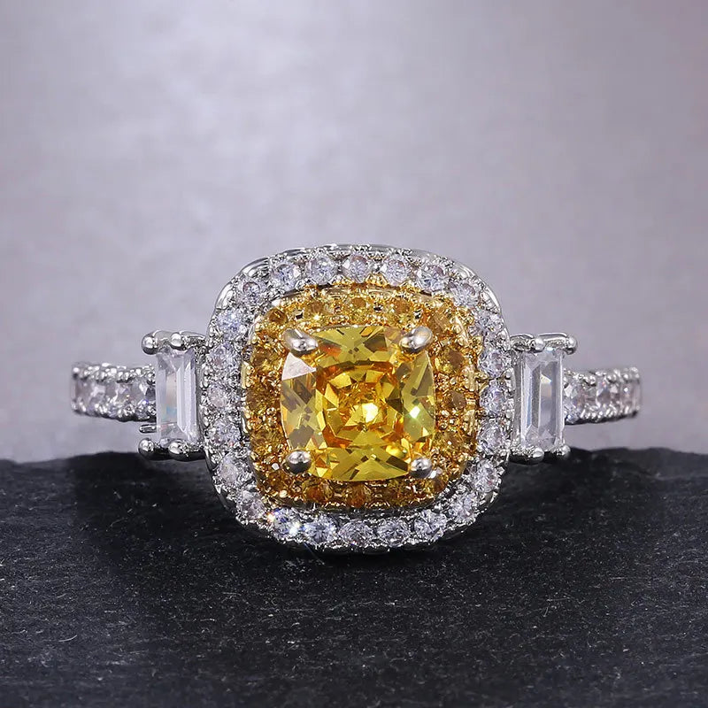 Elegant Yellow Cubic Zirconia Ring - Luxury Fashion Jewelry