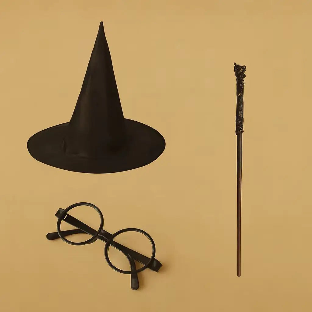 Wizard Costume Accessory Set - Black Witch Hat & Wand