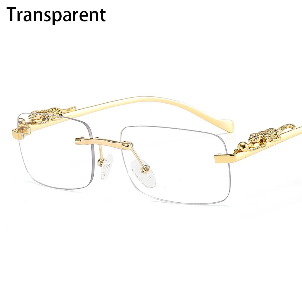 Luxury Rimless Square Sunglasses - Designer Metal Leopard Shade