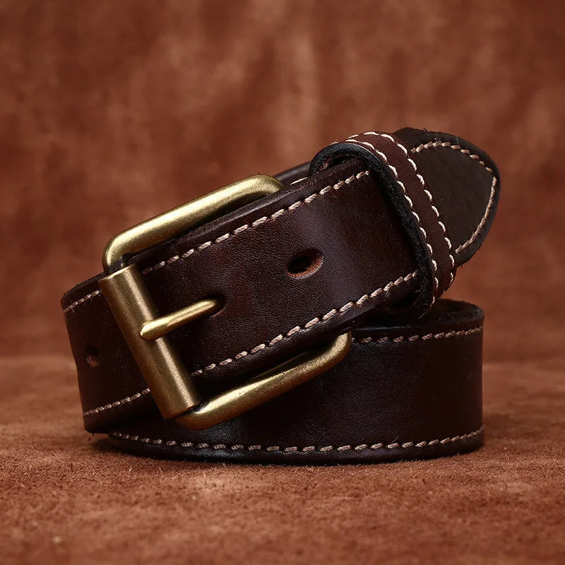 Premium Men's Genuine Leather Belt with Brass Buckle