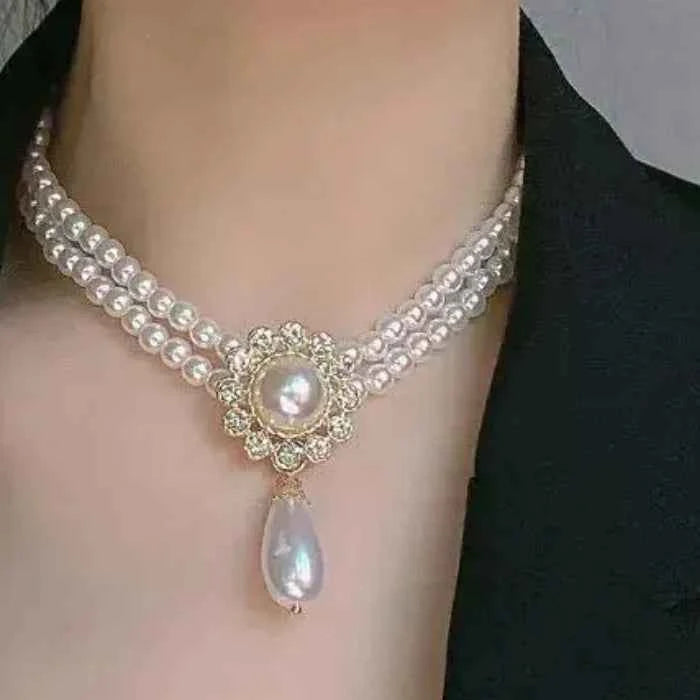 Luxury Vintage Double-Layer Pearl Crystal Choker Necklace
