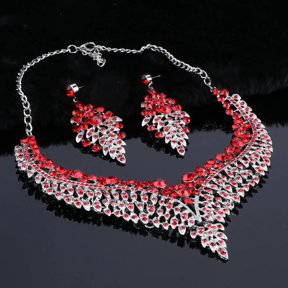 Elegant Crystal Jewelry Set - Rhinestone Necklace & Earrings