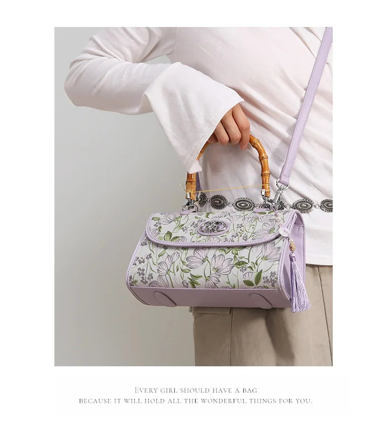 Elegant Embroidered Bamboo Knot Handbag