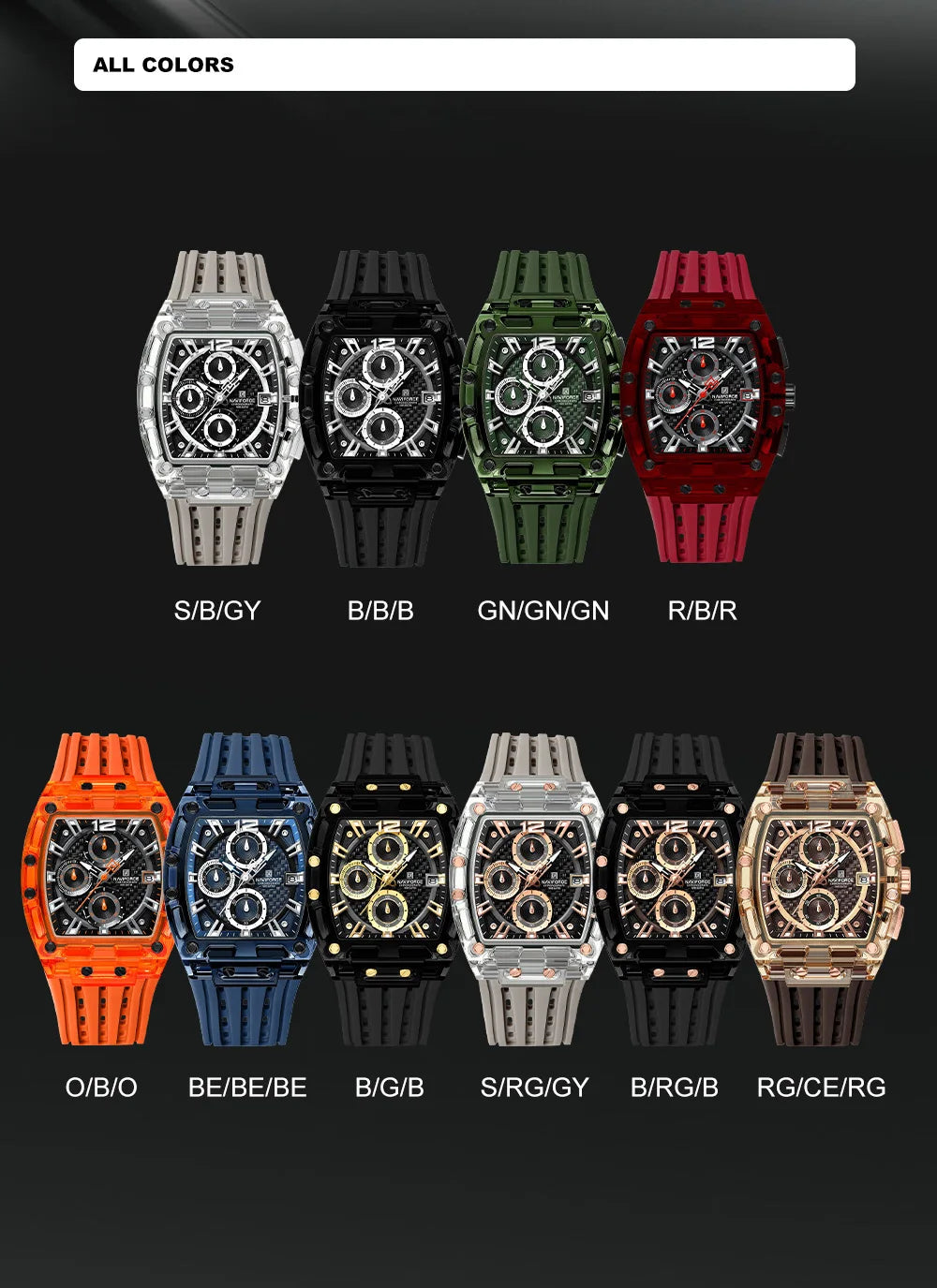 New NAVIFORCE Men's Quartz Multifunction Watches Fashion Sports Chronograph 5ATM Waterproof Silicone Band Casual Man Wrist Watch - Tulique
